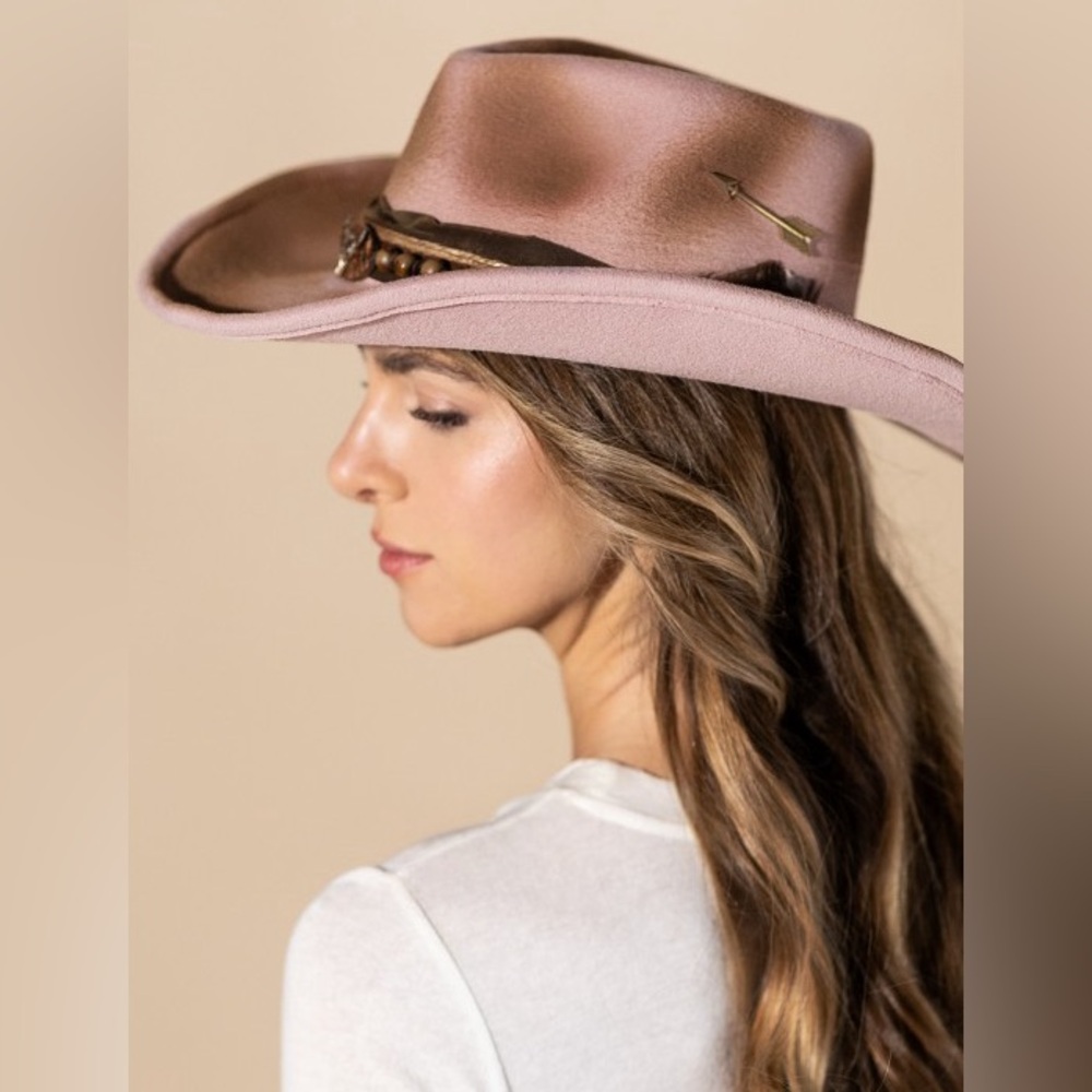 Vintage Shapeable Cowgirl Hat-arrow & Feather|Dusty Pink - Picture 4 of 4